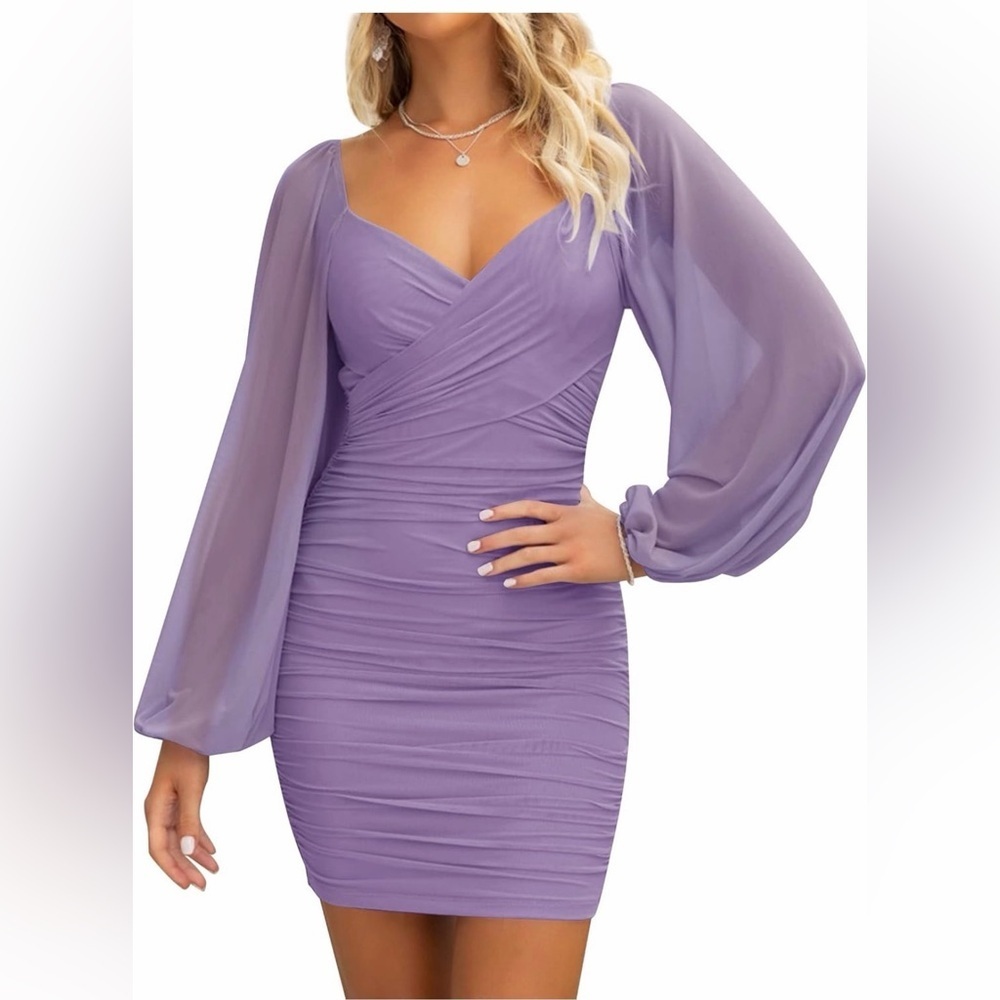 🆕Puff Long Sleeve Cocktail Wedding Party Short Dress